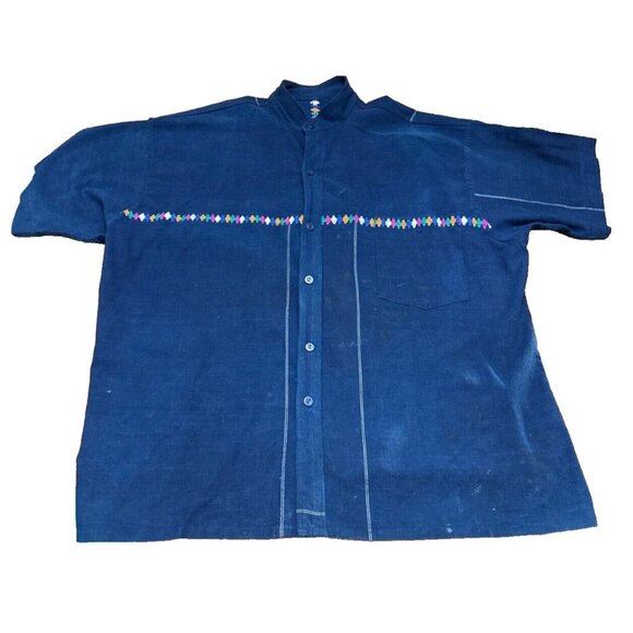 Classy City Chicks Guatemalan Made Cotton Acrylic Mens Short Sleeve Navy Blue Em - Picture 6 of 12